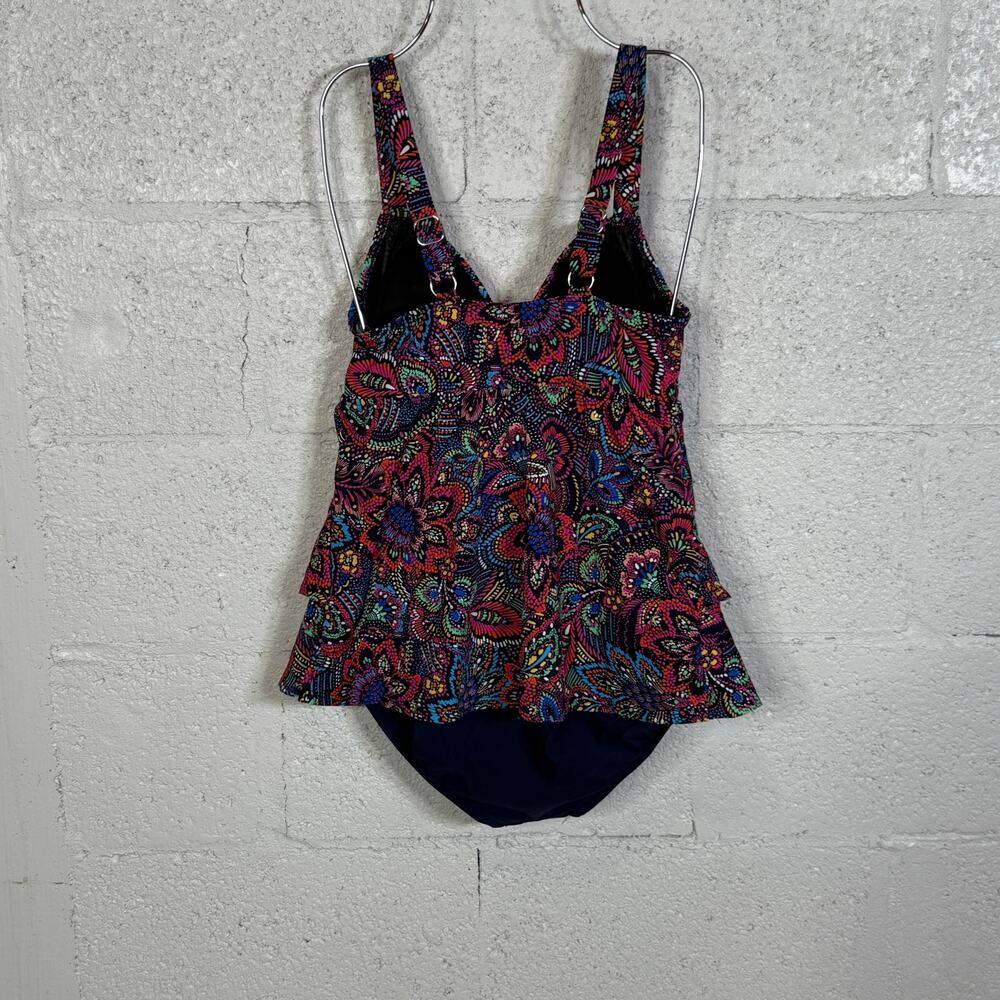 Swim Solutions Women's Printed Tiered One-Piece Swimsuit Navy Multi 8 MSRP $99 - Picture 5 of 13